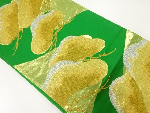 JAPANESE KIMONO / ANTIQUE FUKURO OBI / SILK / WOVEN BAMBOO GRASS & PINE